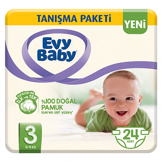 Evy Baby Bebek Bezi 3 Beden Midi Tanışma Paketi 24 Adet