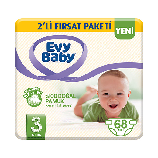 Evy Baby Bebek Bezi 3 Beden Midi 2li Fırsat Paketi 68 Adet