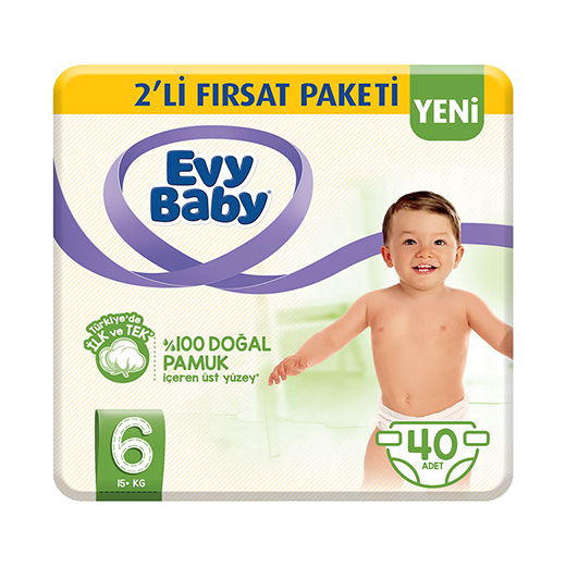 Evy Baby Bebek Bezi 6 Beden Ekstra Large 2li Fırsat Paketi 40 Adet