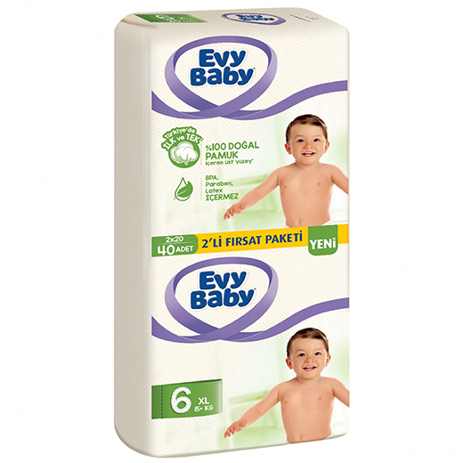 Evy Baby Bebek Bezi 6 Beden Ekstra Large 2li Fırsat Paketi 40 Adet