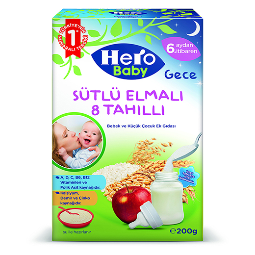 Hero Baby Sütlü Elmalı 8 Tahıllı Kaşık Maması 200 Gr