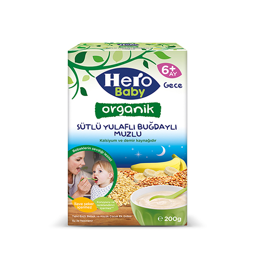 Hero Baby Organik Sütlü Yulaflı Buğdaylı Muzlu Kaşık Maması 200 Gr