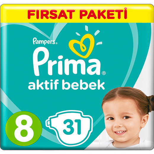 Prima Bebek Bezi Aktif Bebek 8 Beden 31 Adet  Fırsat Paketi