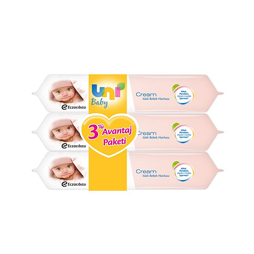Uni Baby Cream Islak Havlu 3`lü 168 Yaprak